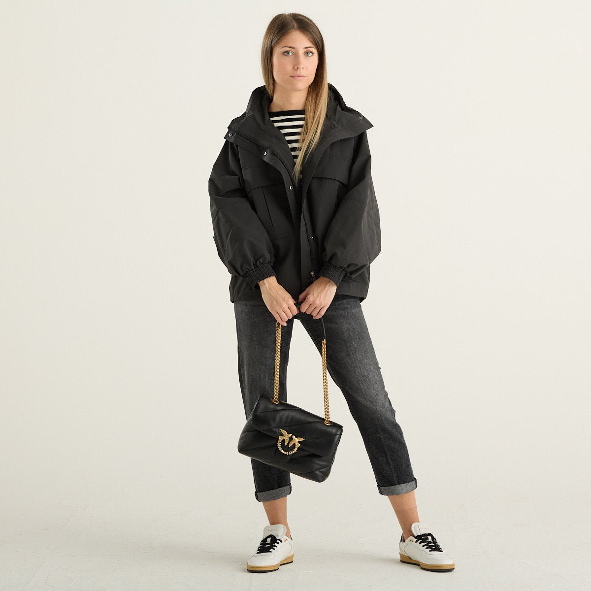 Weekend Max Mara giacca donna Epoca nera in tela antigoccia con cappuccio