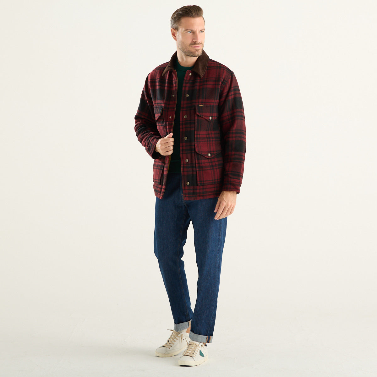 Filson – Giacca Spokane Insulated Cruiser tartan rosso e nero