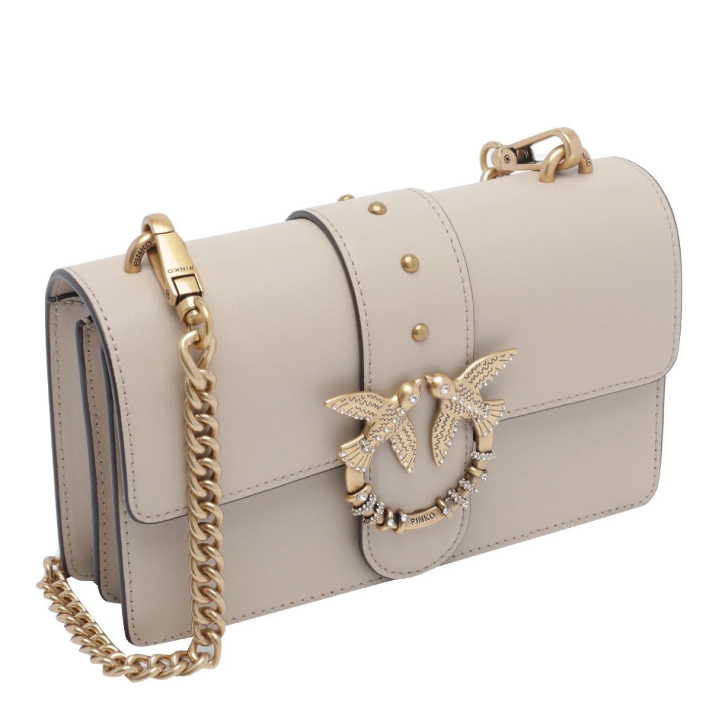 Pinko borsa a tracolla Mini Love Bag One in pelle beige con fibbia gioiello