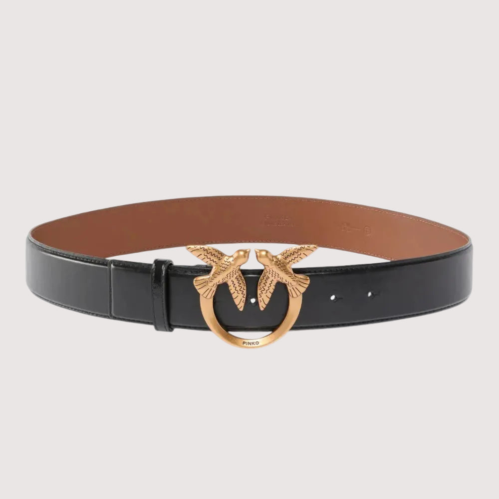 Pinko cintura alta Love Birds in pelle nera 4 cm