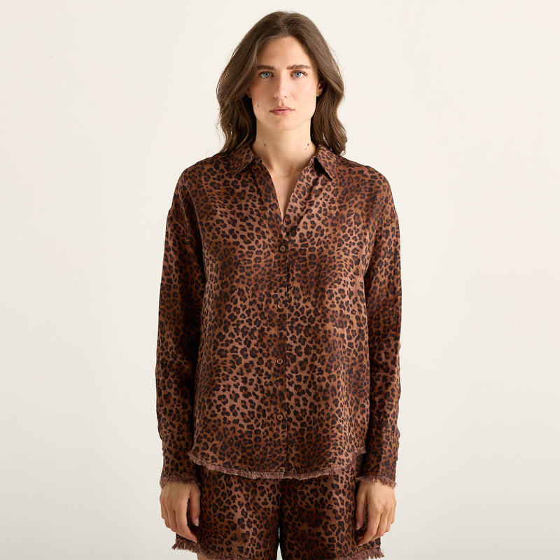 Mc2 Saint Barth camicia cristal linen sand leoprad fringe