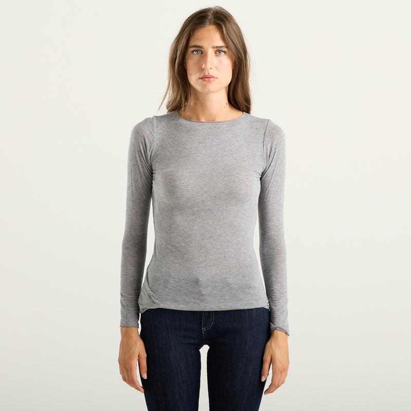 Souvenir maglia con scollo a barca in jersey grigio melange