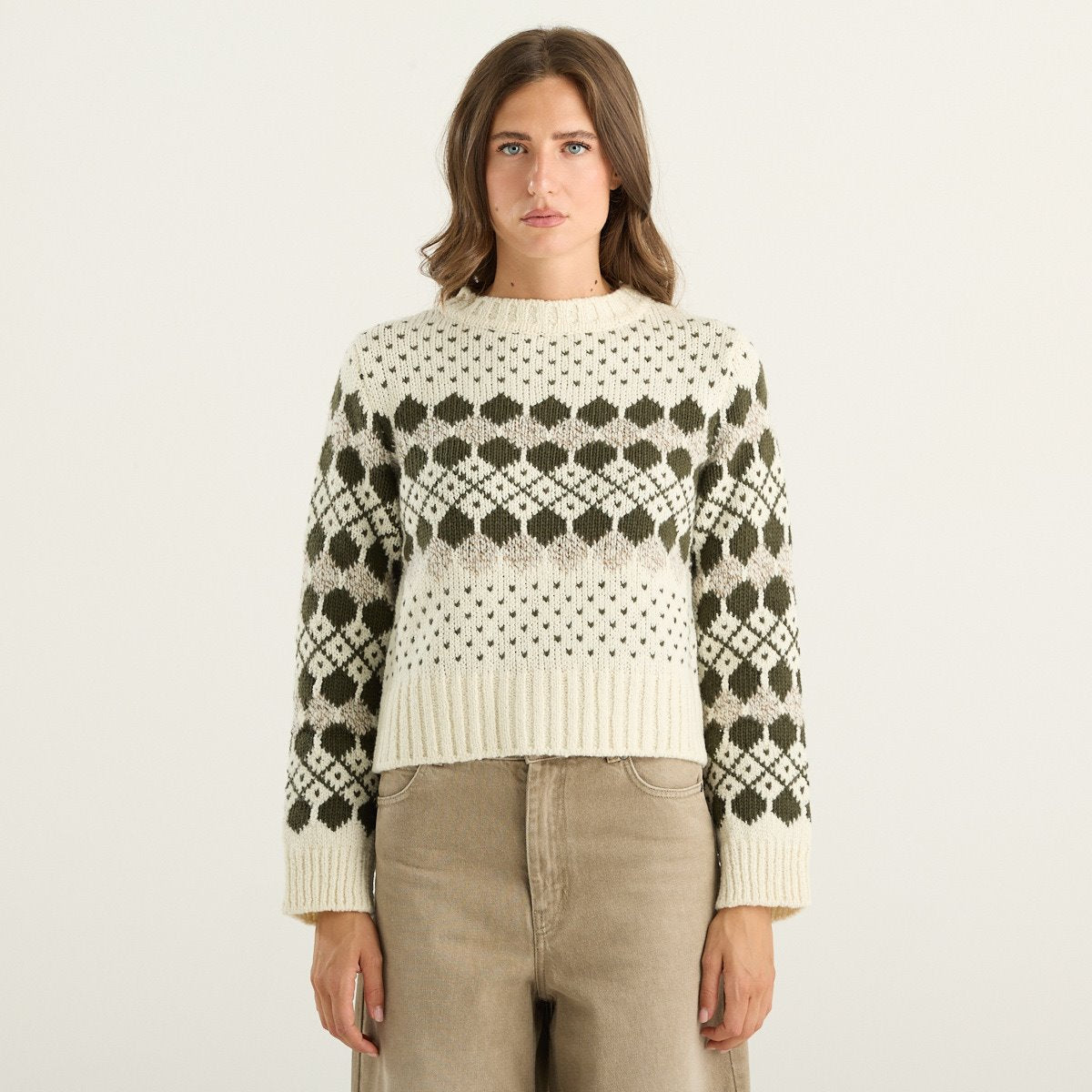 Weekend Max Mara maglia donna Ranch jacquard avorio e verde kaki