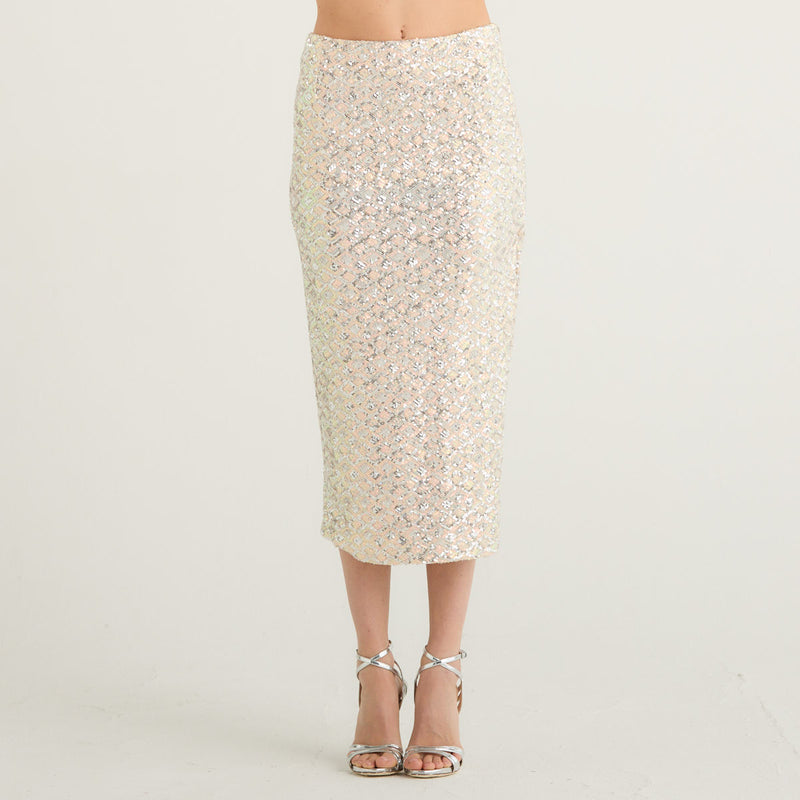 Actualee gonna longuette con spacco in paillettes