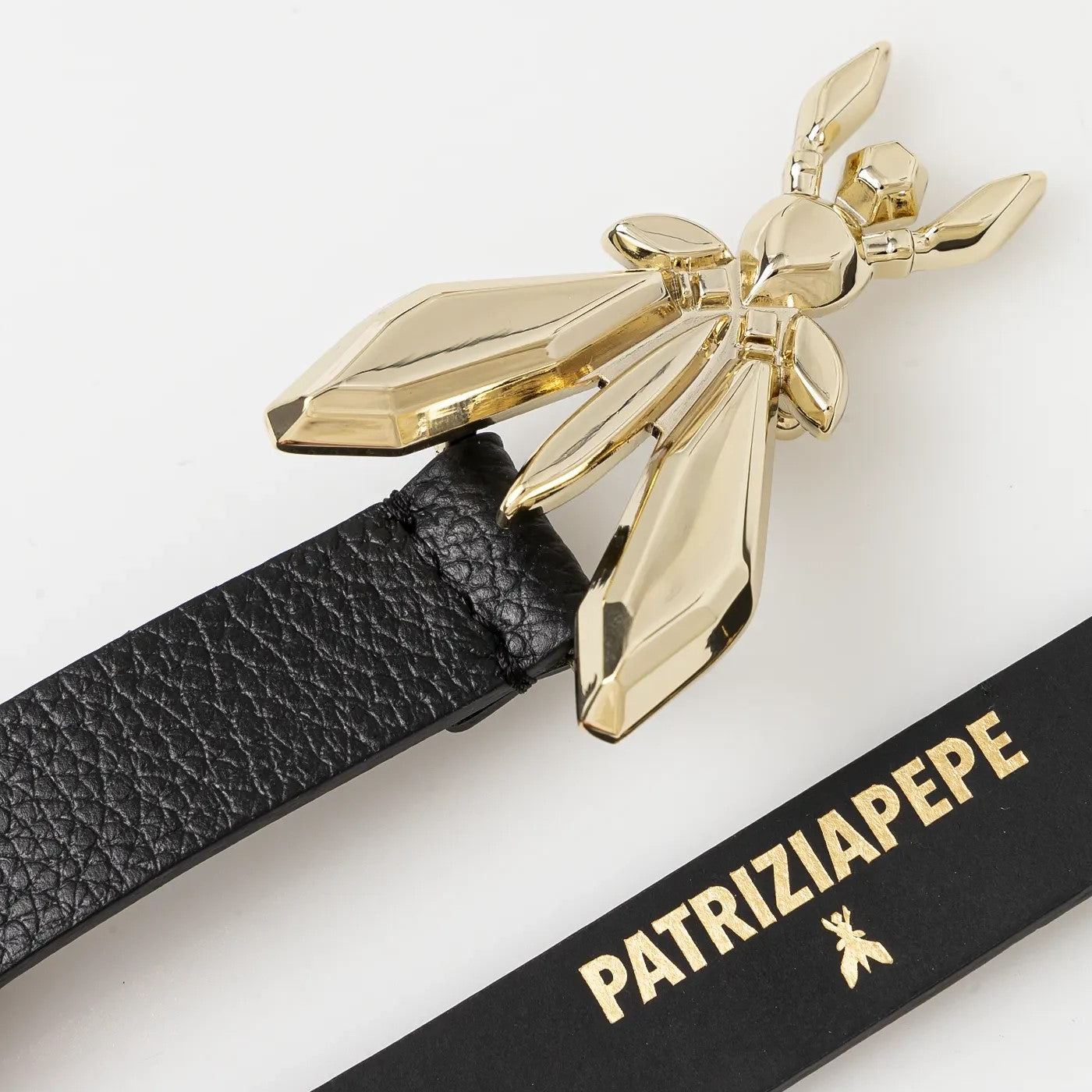 Patrizia Pepe cintura Fly dorata in pelle nera