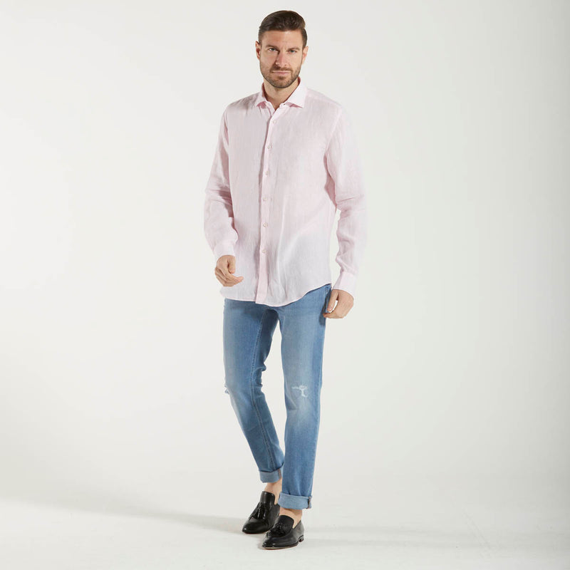Xacus camicia taylor fit lino rosa