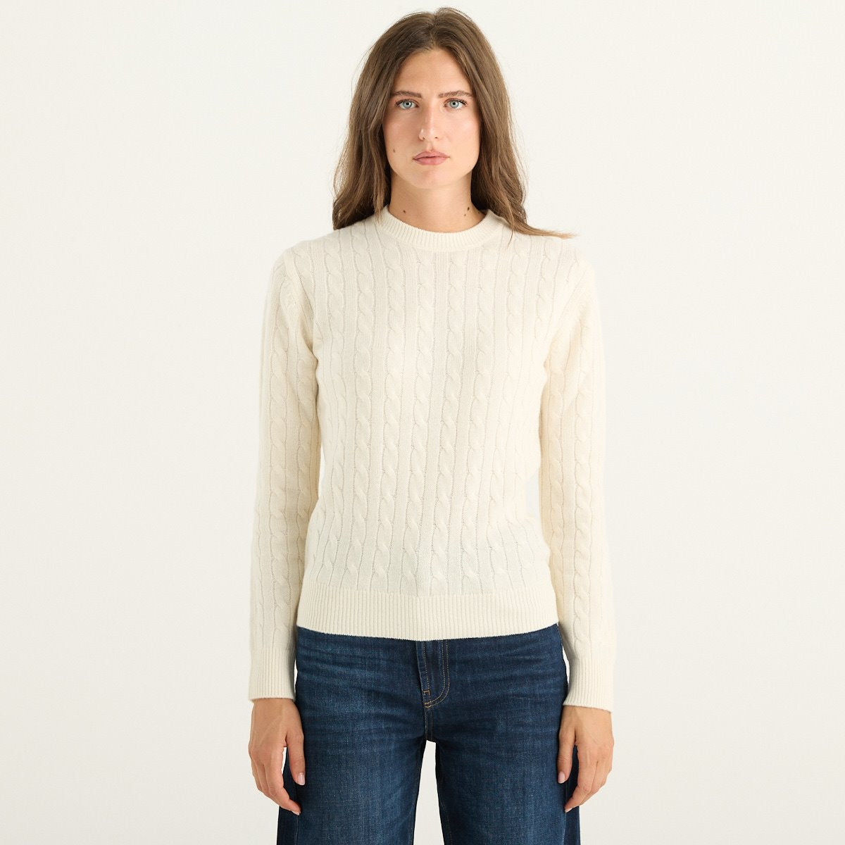 MC2 Saint Barth maglia donna Sorbonne in lana a trecce bianco panna