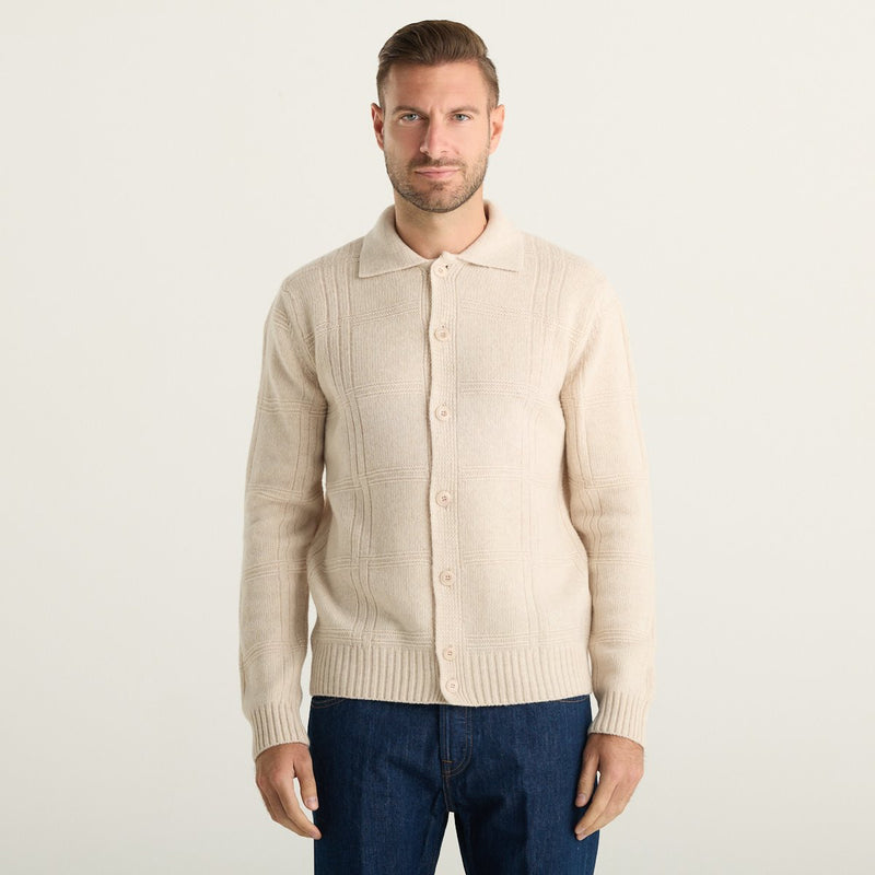 Wool & Co Cardigan Uomo Panna con Colletto e Bottoni in Maglia Lavorata