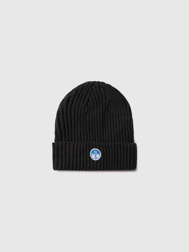 North Sails Berretto a coste con logo nero