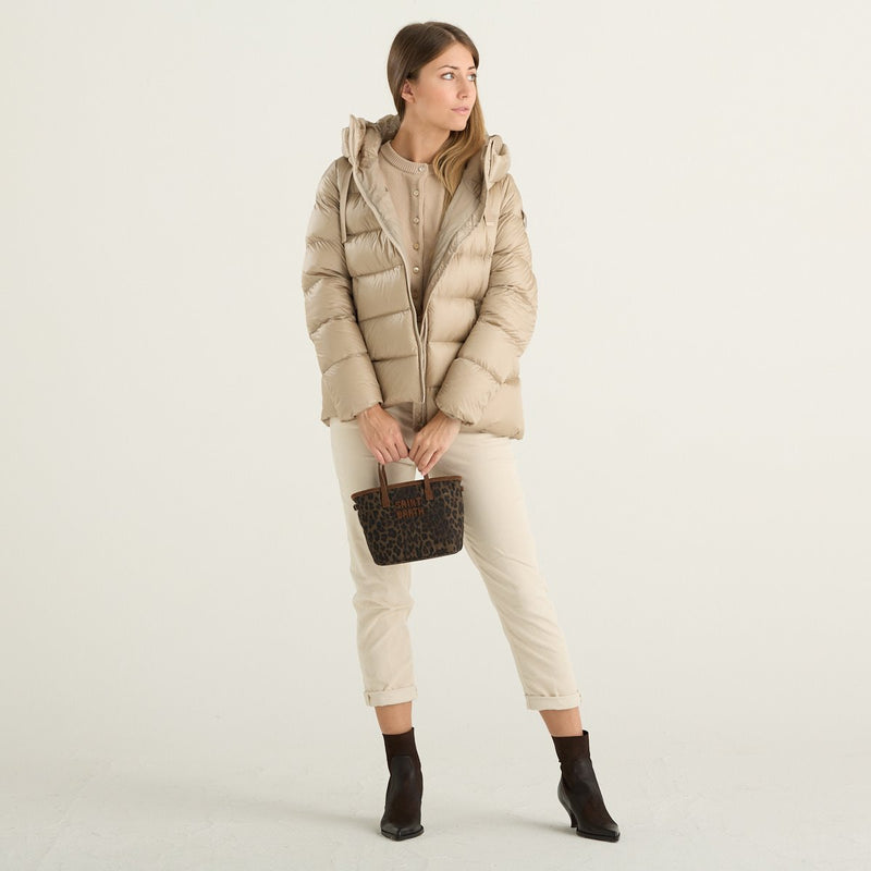 Bomboogie piumino donna Rome beige in nylon lucido con cappuccio