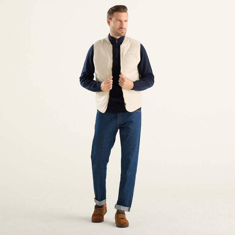 Bl’ker Vintage gilet uomo Owl reversibile in misto lana beige
