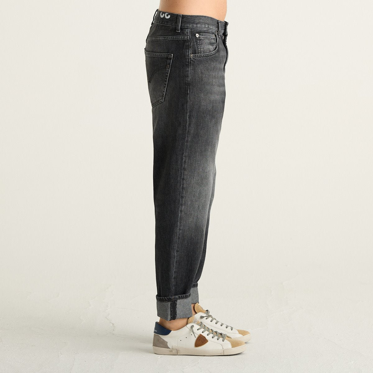 Dondup Jeans Uomo Grigio Scuro Slavato con Gamba Dritta e Vestibilità Relaxed