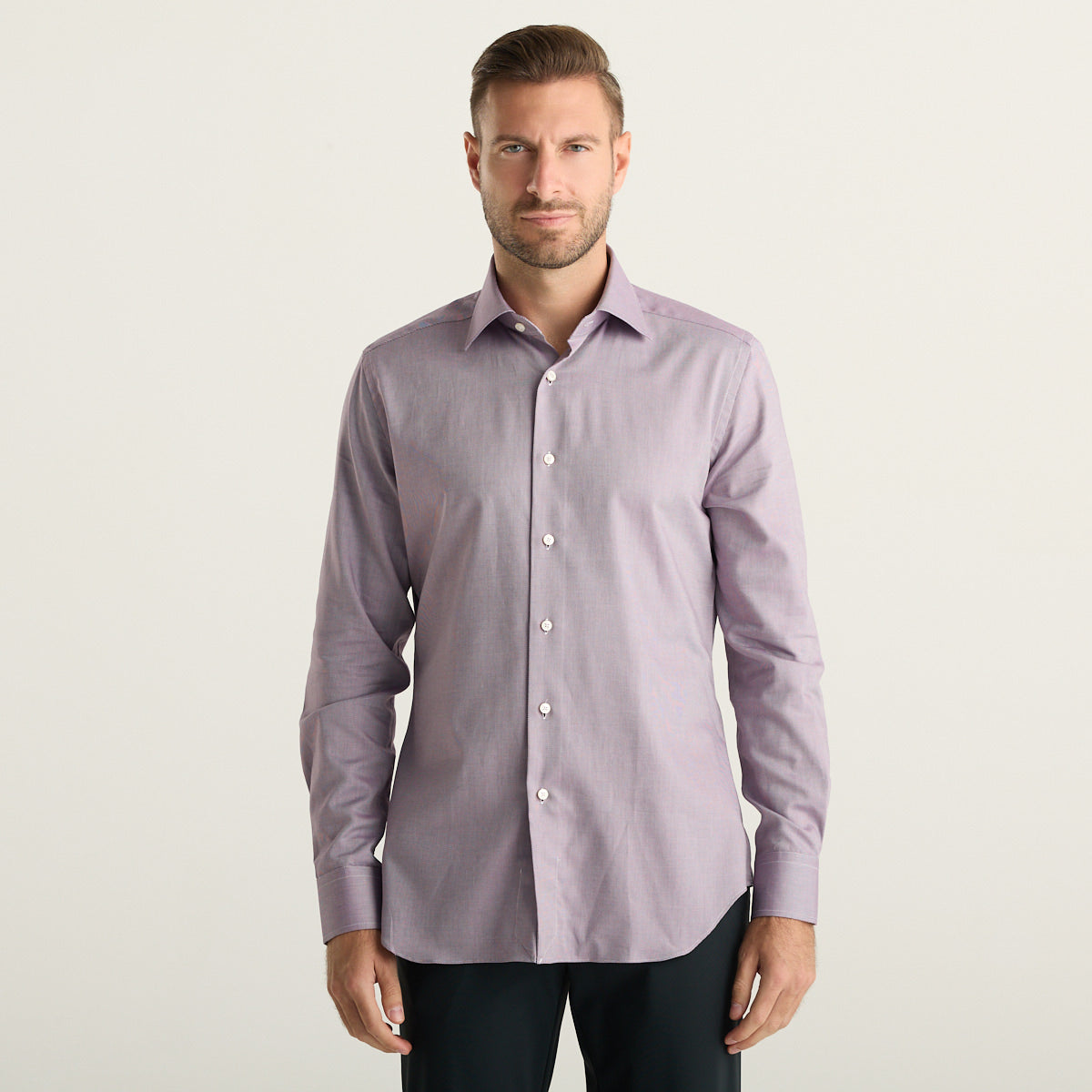 Xacus camicia uomo lilla in twill di cotone con collo francese