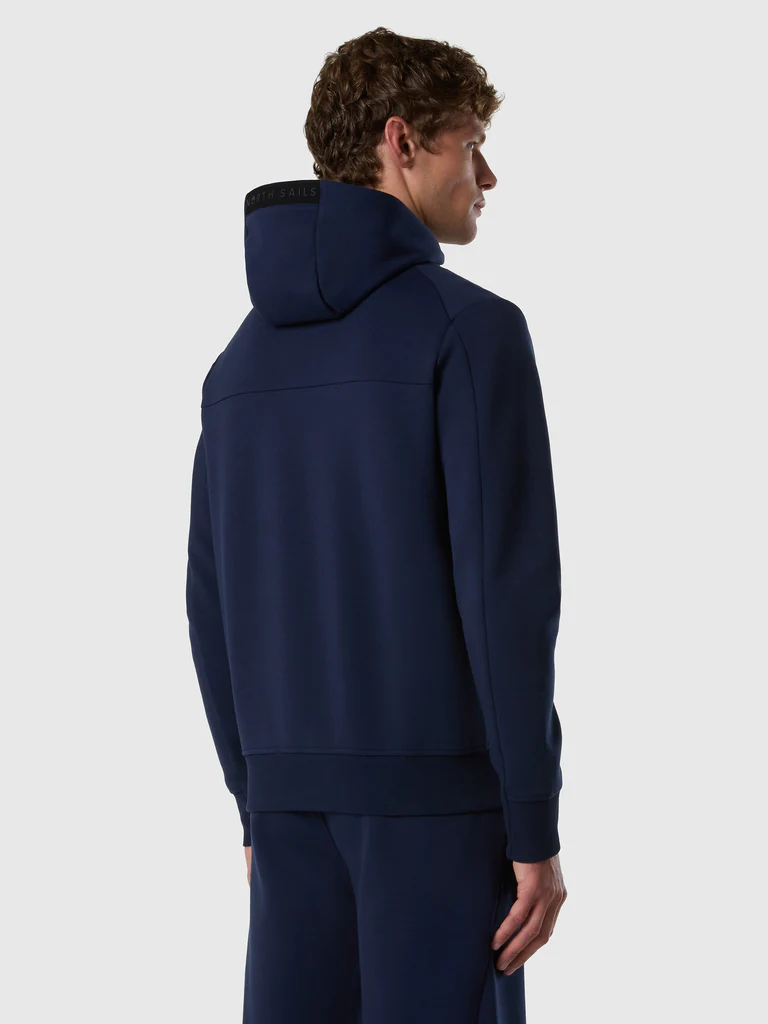 North Sails felpa hoodie in scuba con zip blu