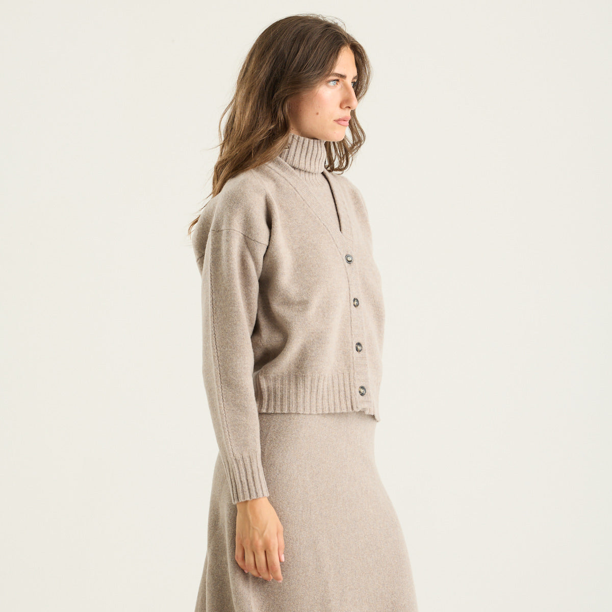 Solotre cardigan in tessuto tortora