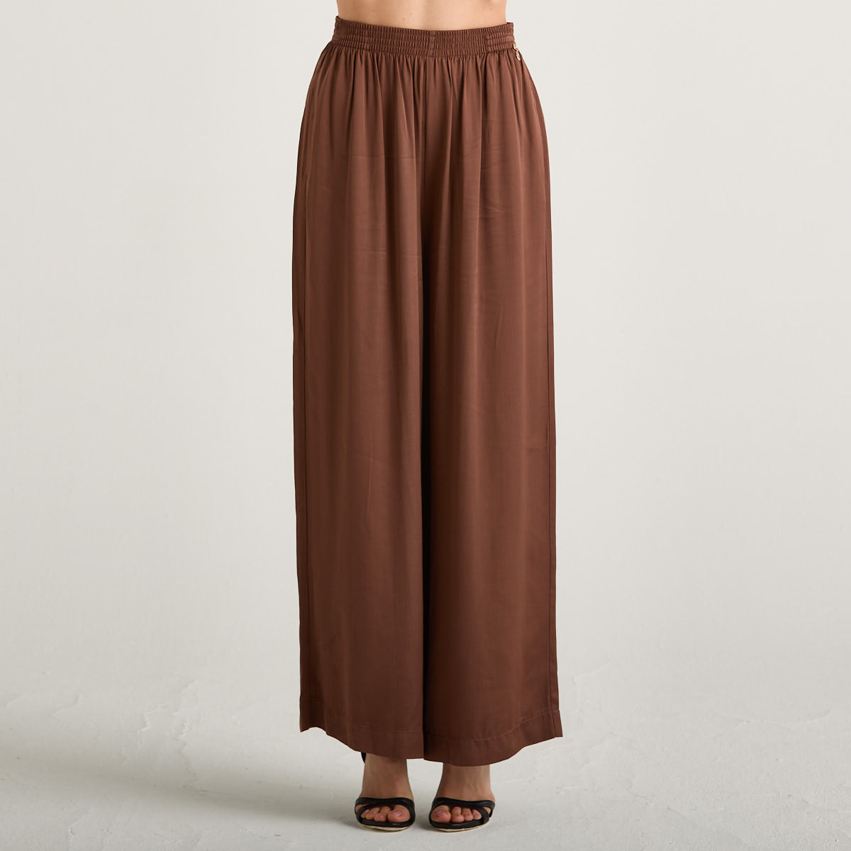 Relis pantalone a palazzo fluido tessuto marrone