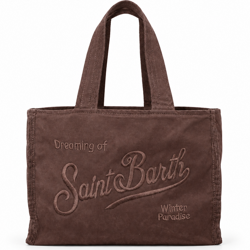 Mc2 Saint Barth borsa Vanity wax marrone con logo ricamato