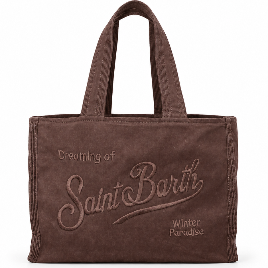 Mc2 Saint Barth borsa Vanity wax marrone con logo ricamato