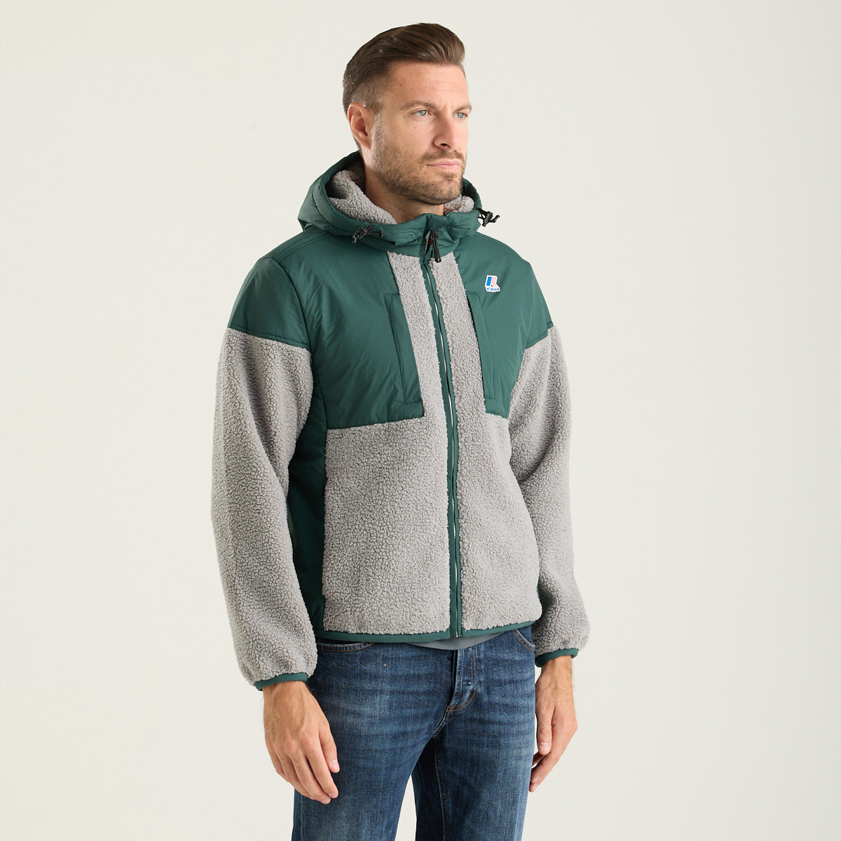 K-Way giubbotto samson in sherpa con cappuccio verde