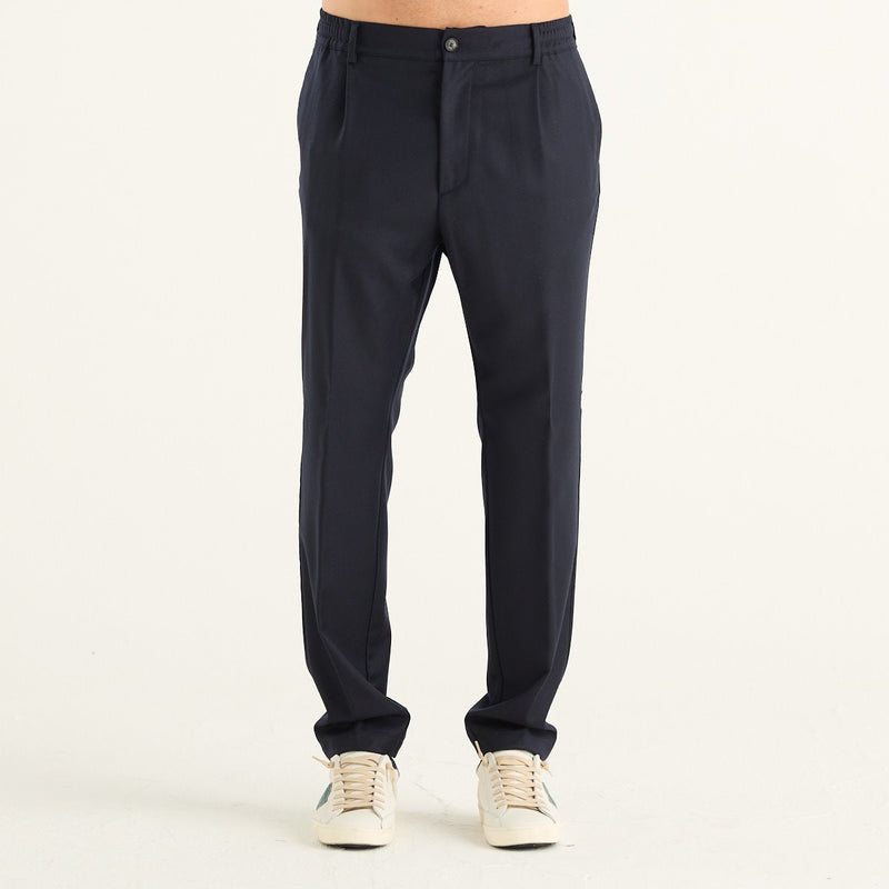 Cruna pantalone uomo Mitte blu navy con pinces e vita elasticizzata