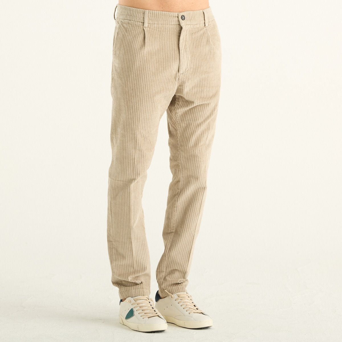 Cruna pantalone uomo Mitte beige in velluto a coste con vita elasticizzata