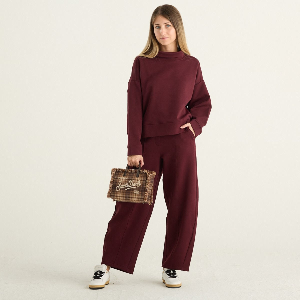 OWN Off With Nature felpa donna bordeaux a collo alto con logo ricamato