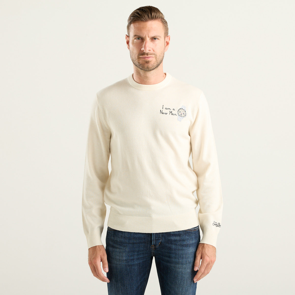 MC2 Saint Barth Heron Light Maglione Uomo Panna New Man