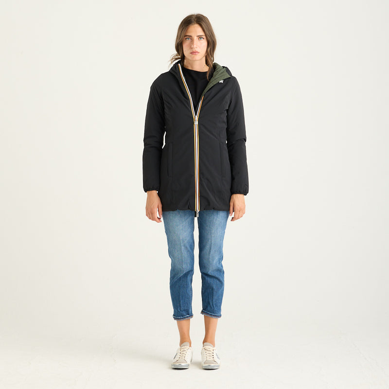 K-Way giubbotto denise lungo reversibile nero e verde con cappuccio
