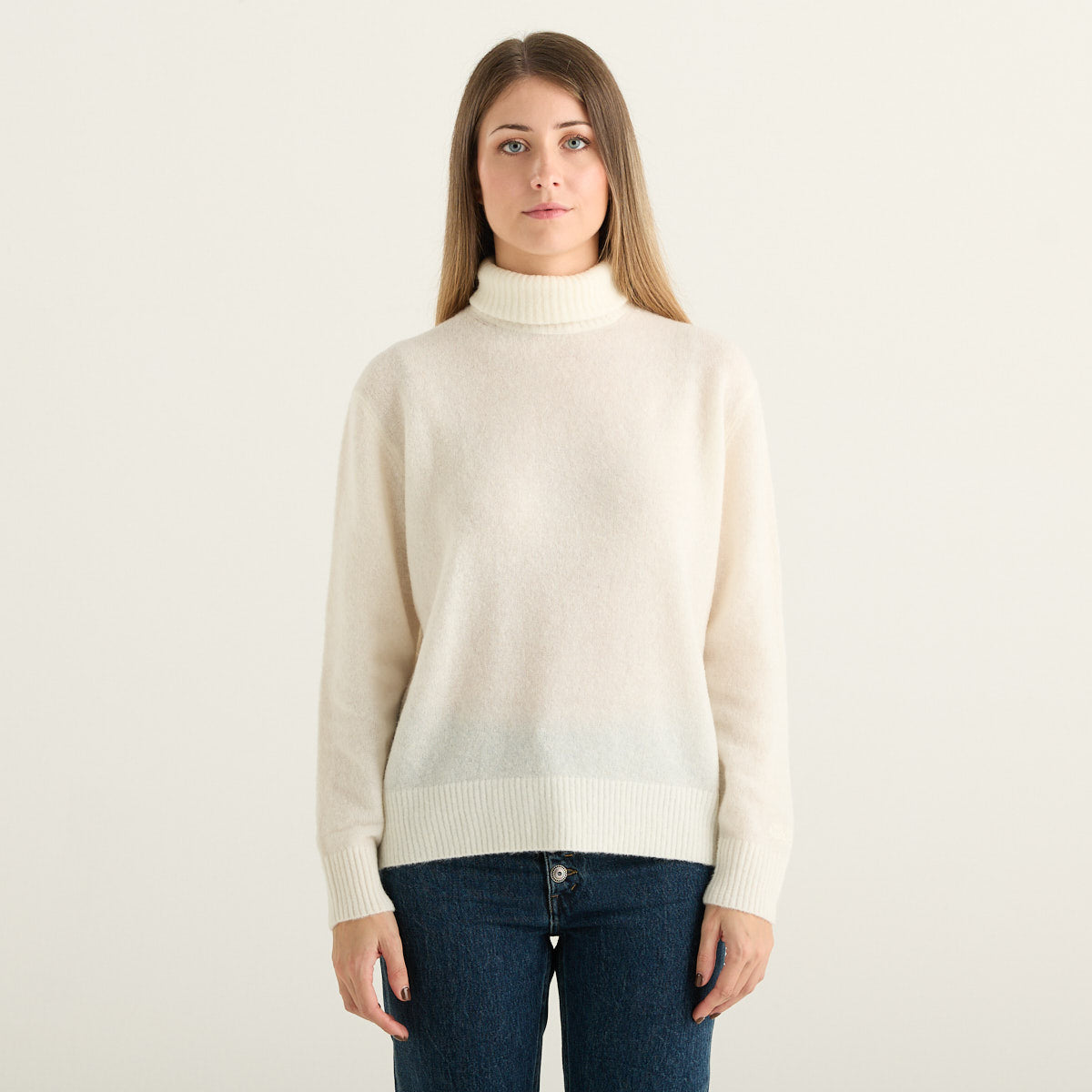 MC2 Saint Barth Maglione Donna Bianco Panna con Collo Alto e Maniche Lunghe