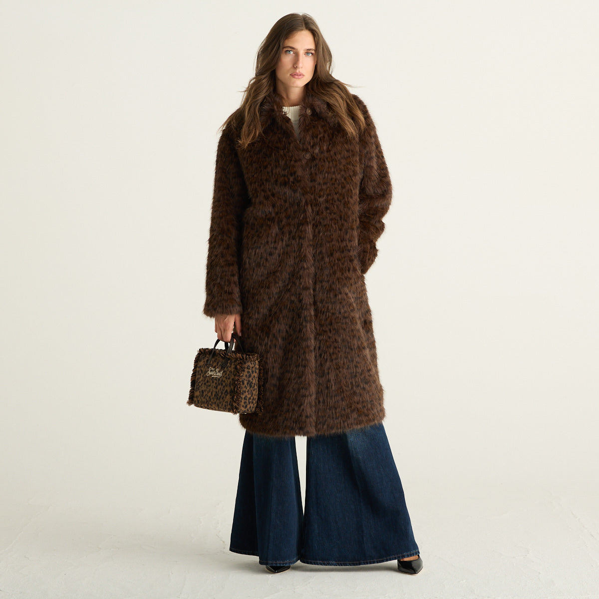 MC2 Saint Barth Nea Cappotto Donna Marrone Animalier in Pelliccia Sintetica