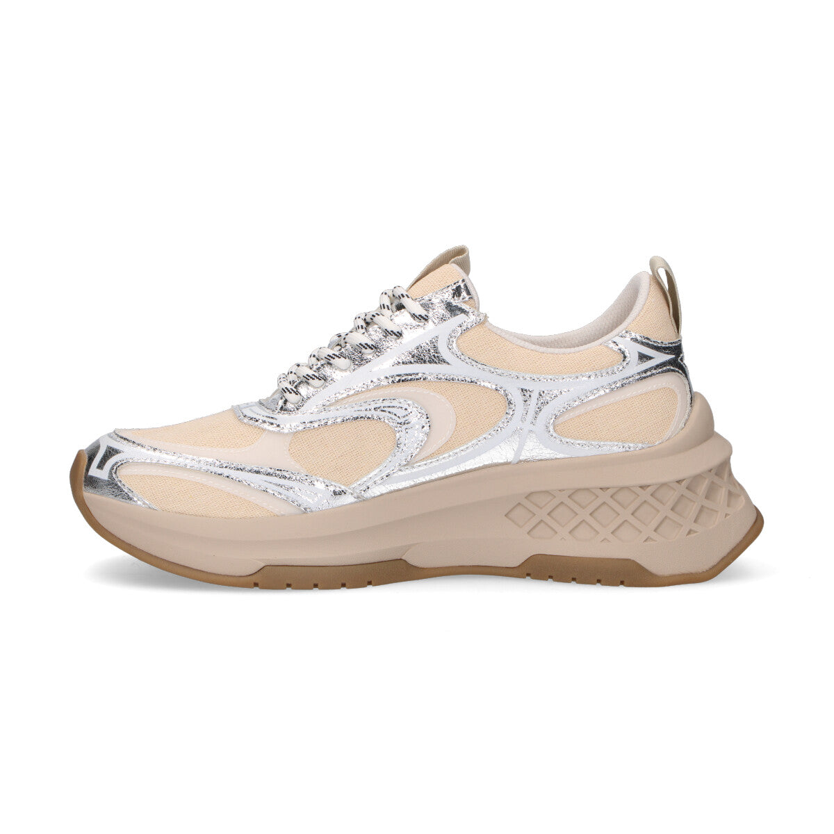 Emanuelle Vee sneaker tessuto beige pelle argento