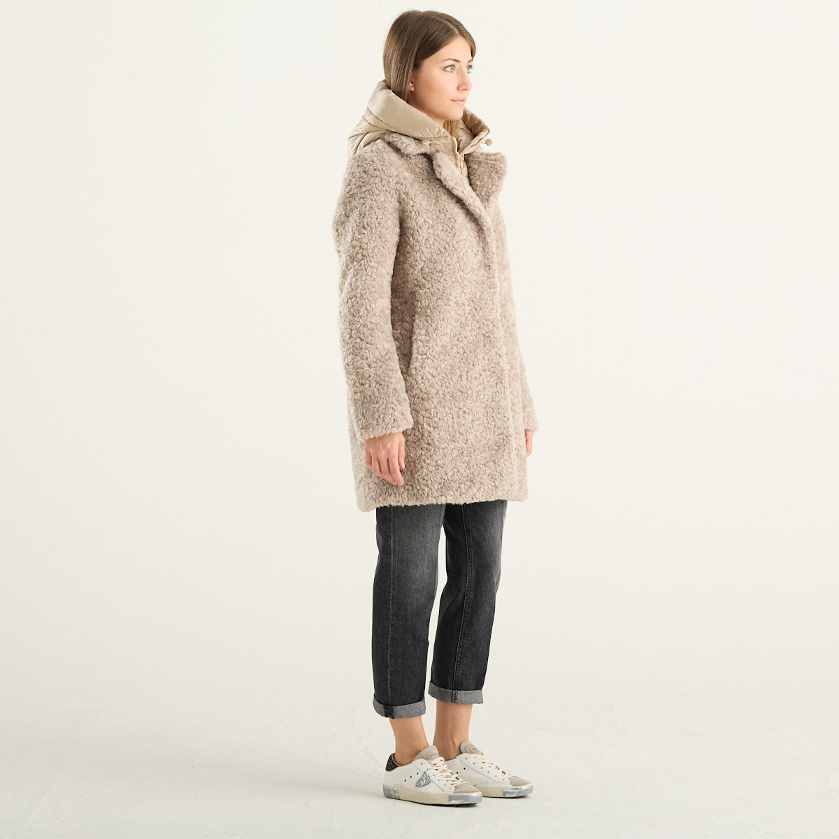 Bomboogie – Cappotto Odessa color perla con cappuccio