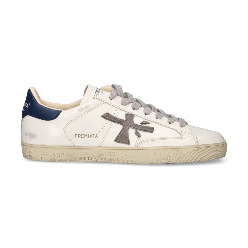 Premiata sneaker Steven in pelle bianca e blu