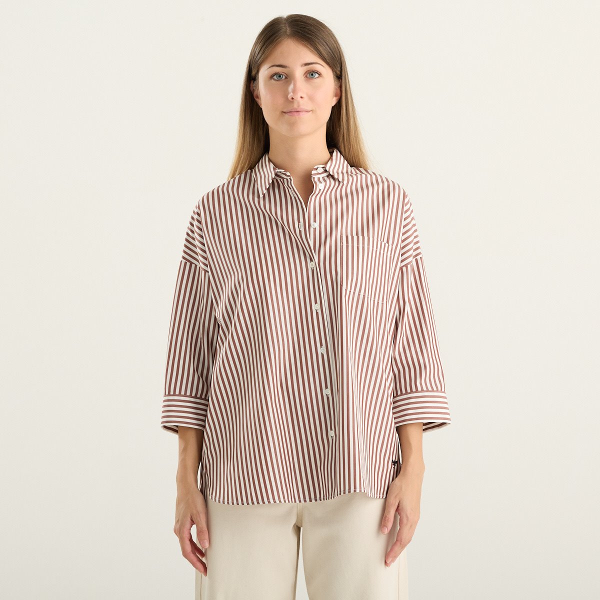 Weekend Max Mara camicia donna Giralda in cotone a righe marroni