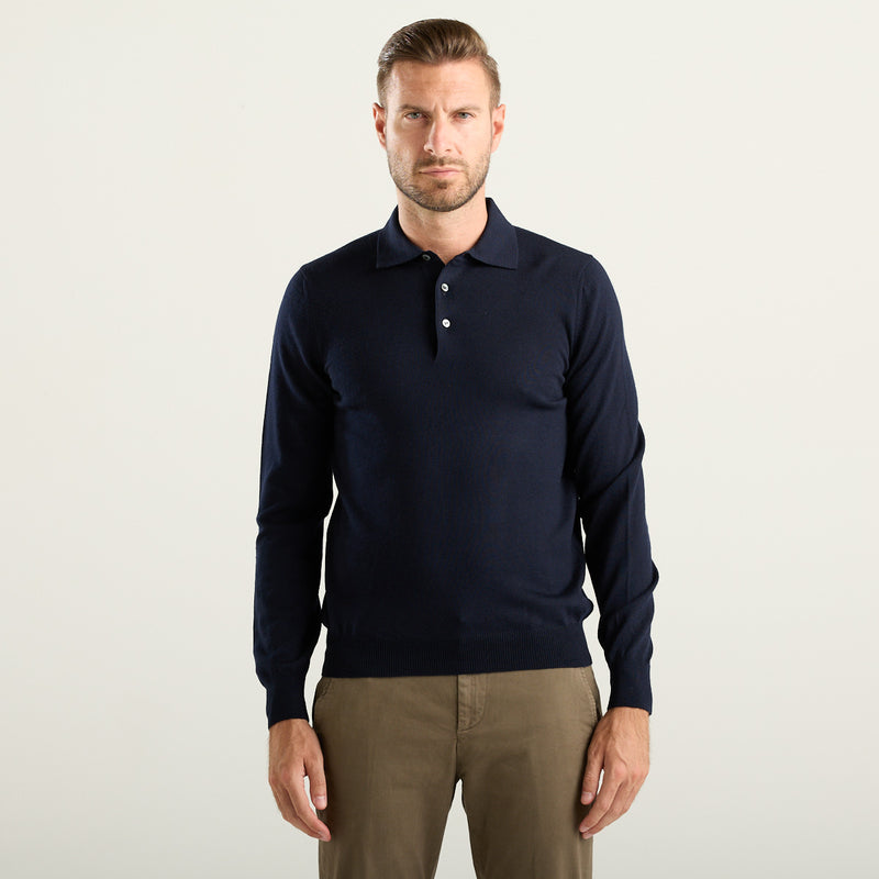 Gran Sasso polo in lana merinos extra fine blu