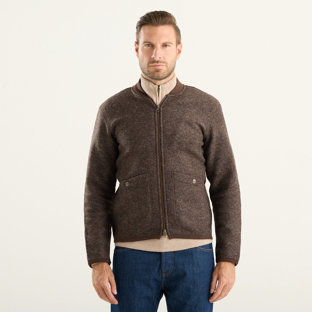 Bl’ker Vintage giacca bomber uomo Moose in lana cotta marrone scuro