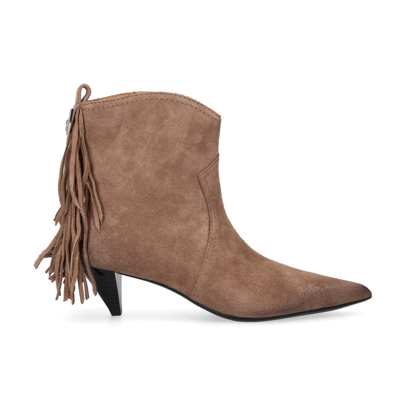 Pinko tronchetto in camoscio con frange beige