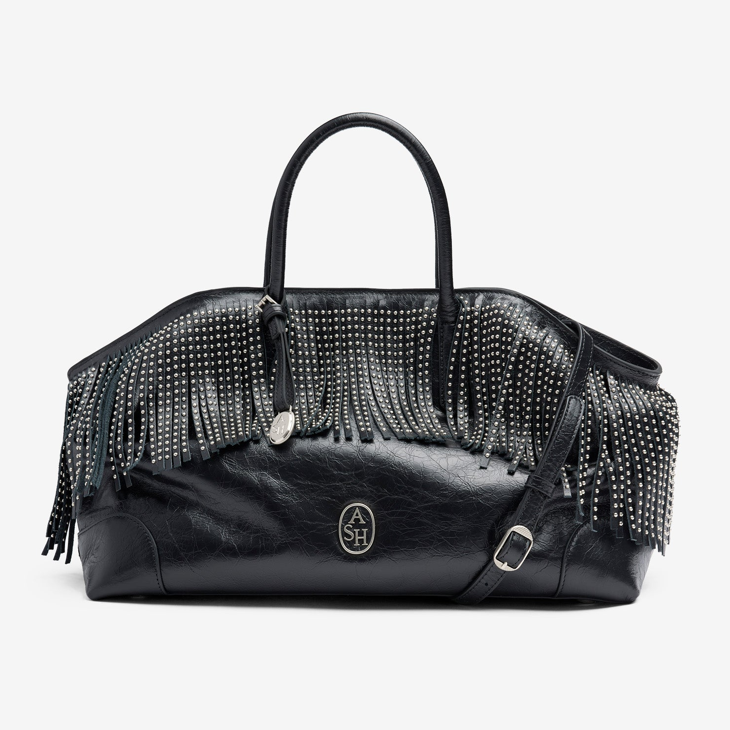 Ash borsa a mano jaquelin fringe in pelle nera