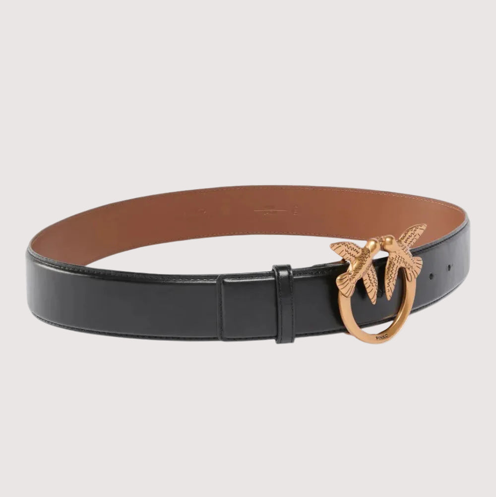 Pinko cintura alta Love Birds in pelle nera 4 cm