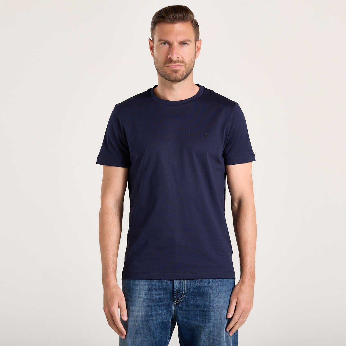 Dondup t-shirt basic con logo in tessuto blu