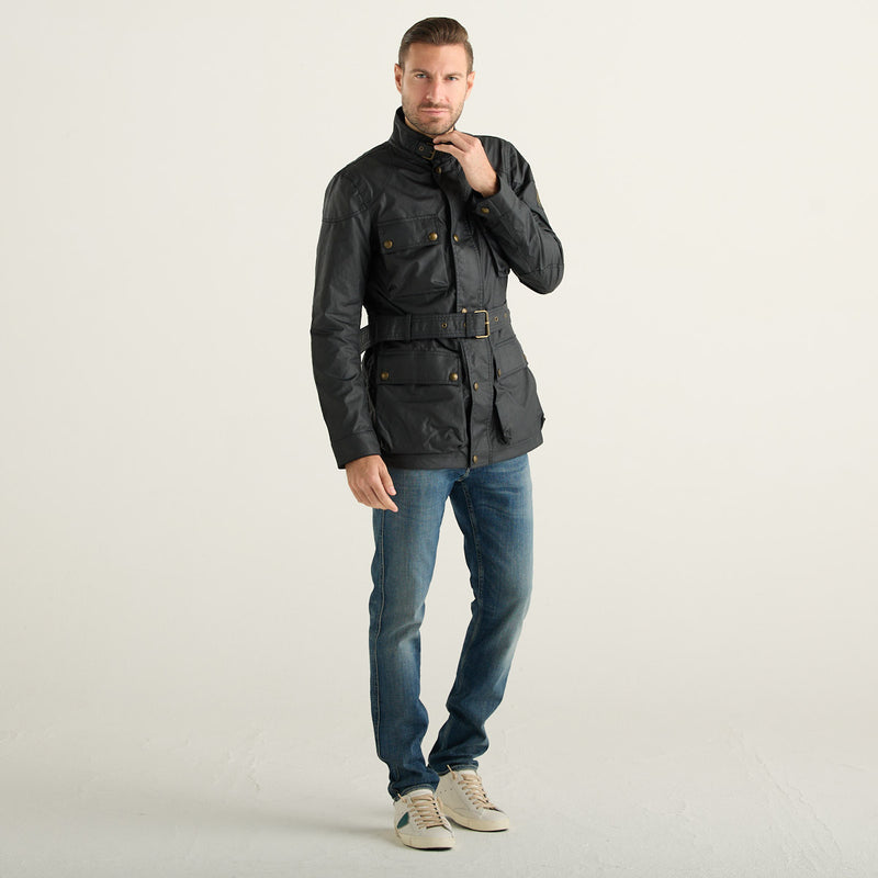 Belstaff Giacca Uomo Trialmaster Blu Navy Scuro Cerata con Cintura