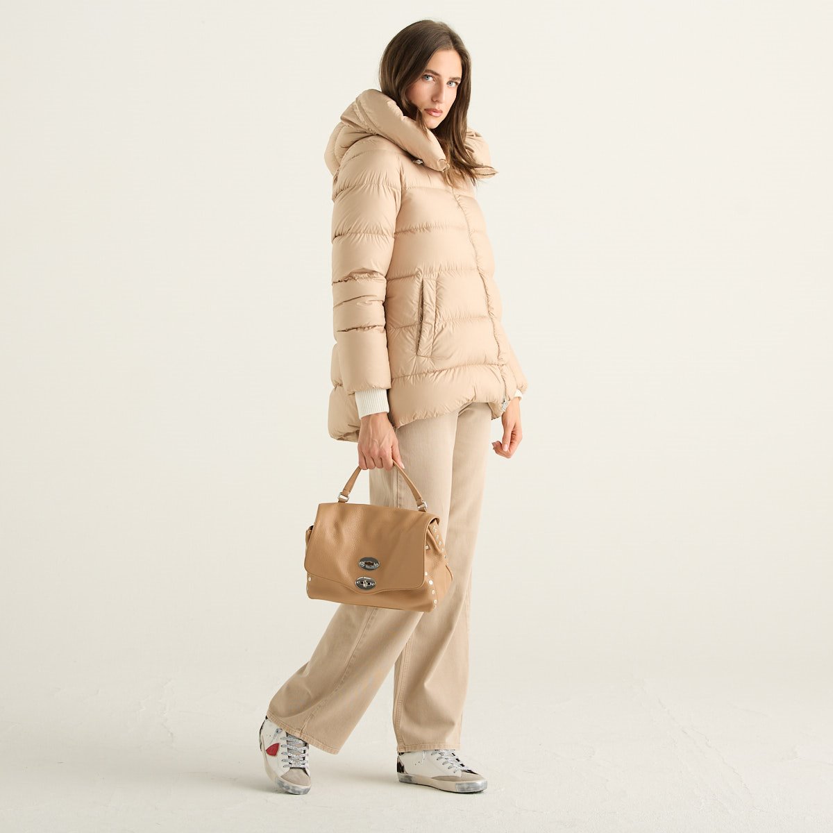 ADD Piumino Donna Beige con Collo Alto