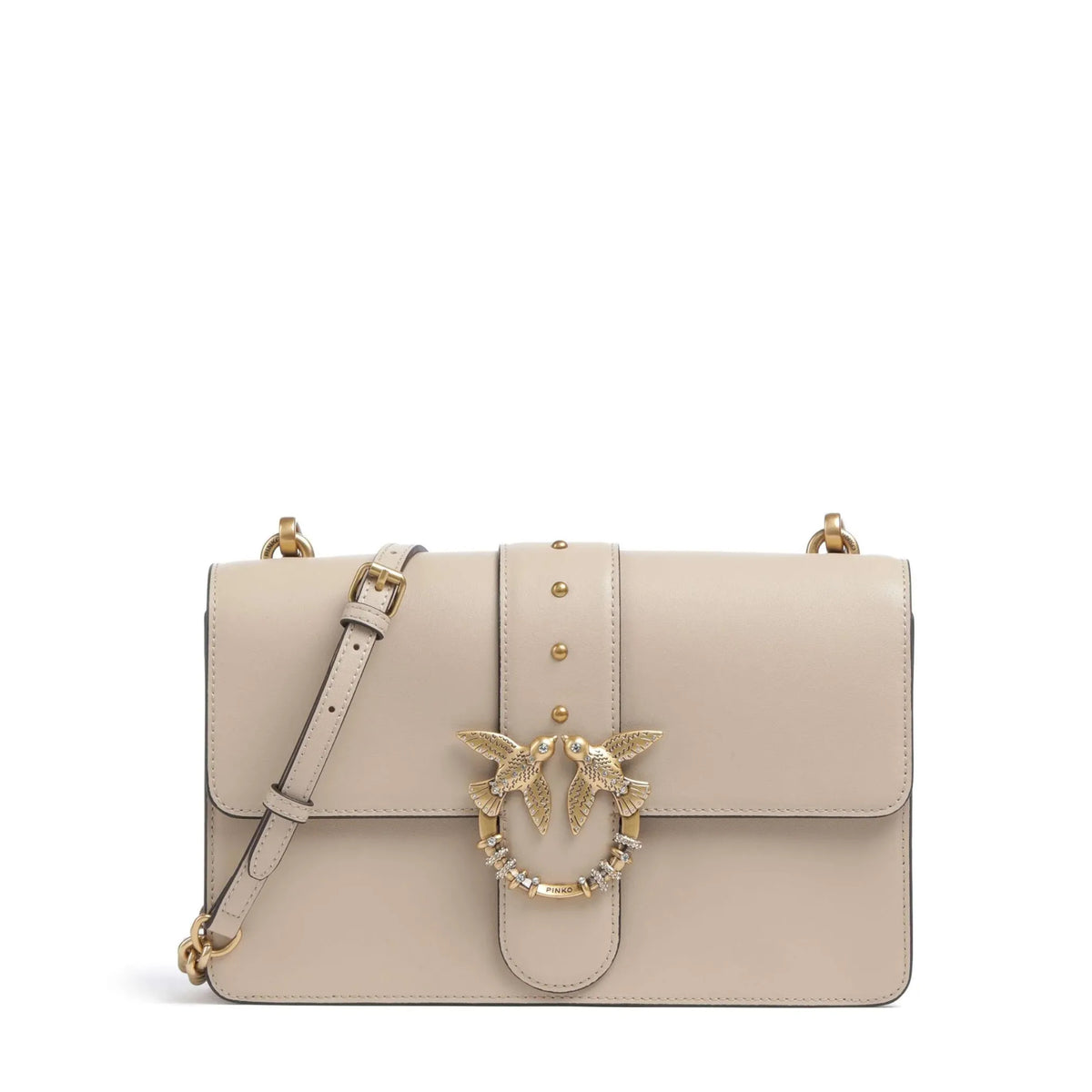 Pinko borsa a tracolla media Love Bag One in pelle beige con fibbia gioiello