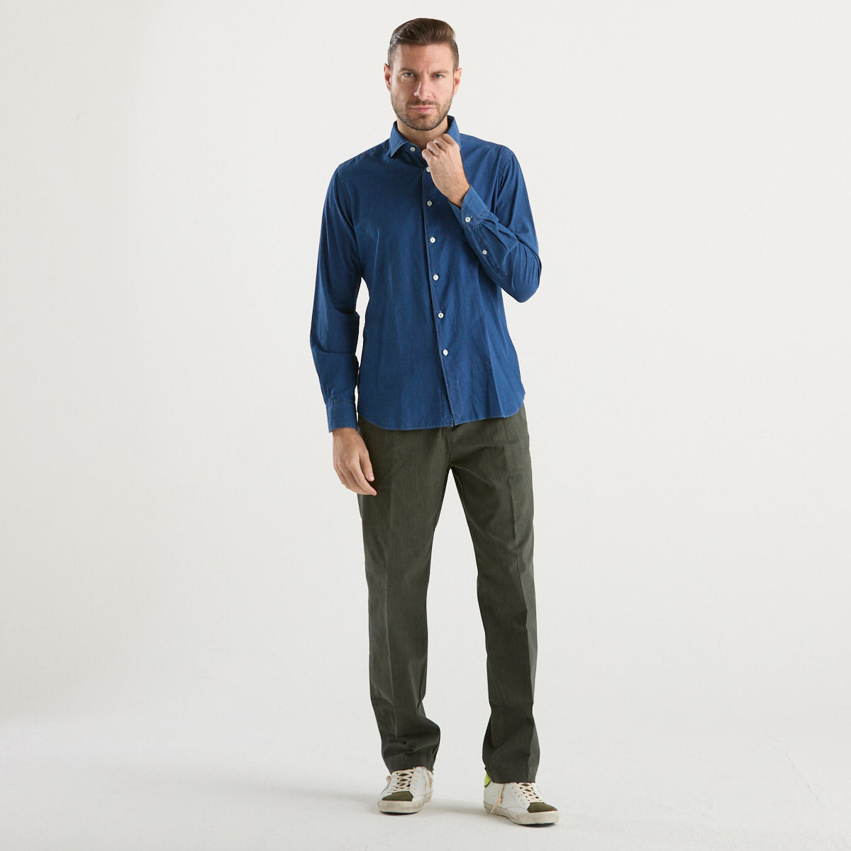 Xacus camicia Washed francese tessuto blu