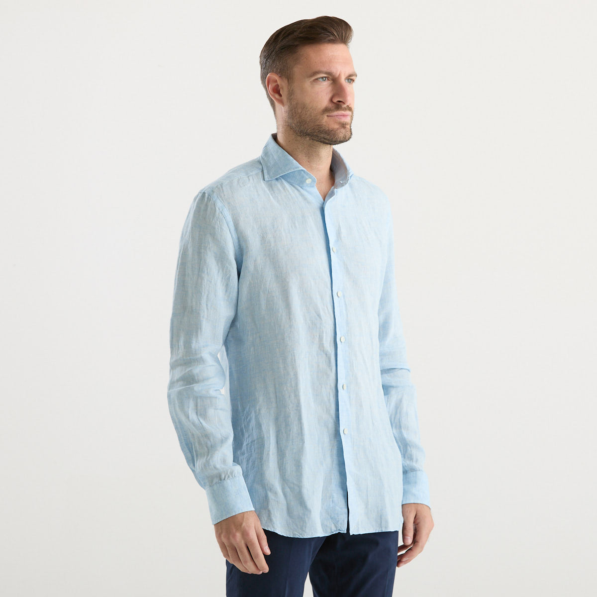 Xacus camicia Washed Tailor lino azzurra