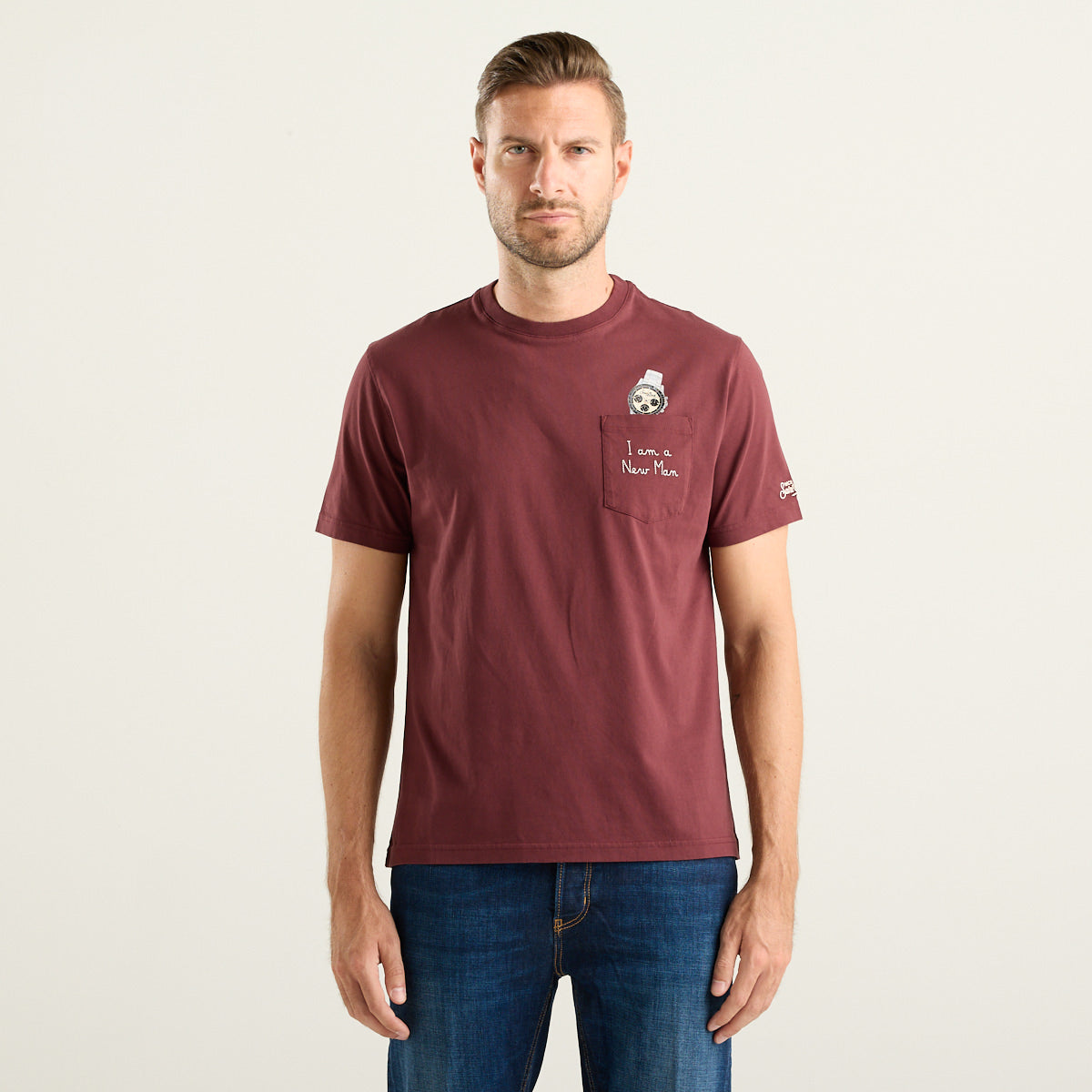 Mc2 Saint Barth t-shirt con ricamo "I am a New Man" in cotone bordeaux