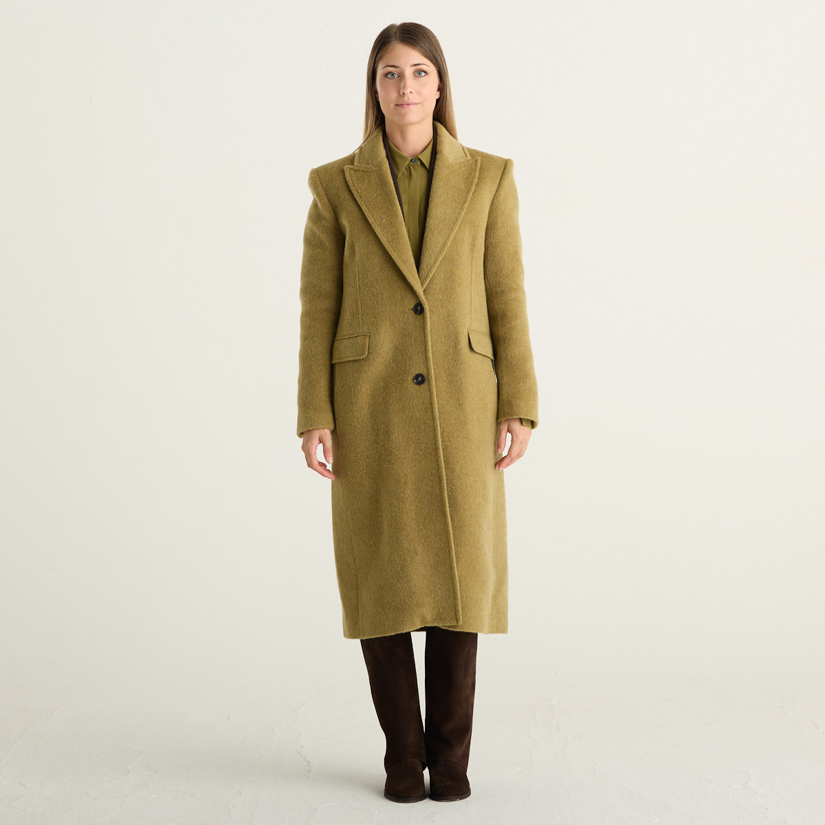 Patrizia Pepe cappotto donna midi monopetto verde Lizard Green Melange