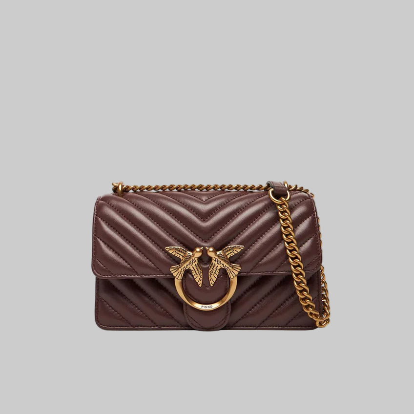 Pinko Mini love bag one chevron pelle marrone