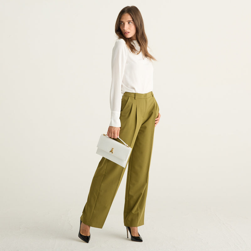 Patrizia Pepe pantaloni donna palazzo verde Lizard Green in gabardina