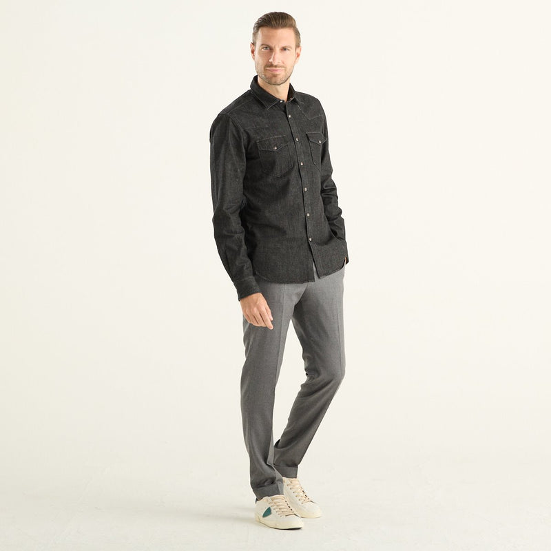 Xacus camicia uomo western in denim nero